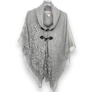Oh Gussie Gray Embroidered Toggle Gauze Poncho Wrap Shawl Size One Size